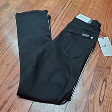 NWT 7 For All Mankind High Waist Slim Kick Jeans Black White Piping 24