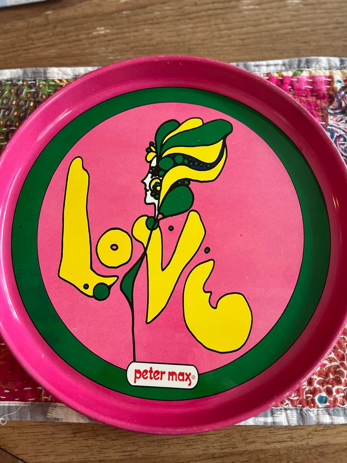 Vintage Peter Max Iconic “Love” Round Metal Tray from the 60’s