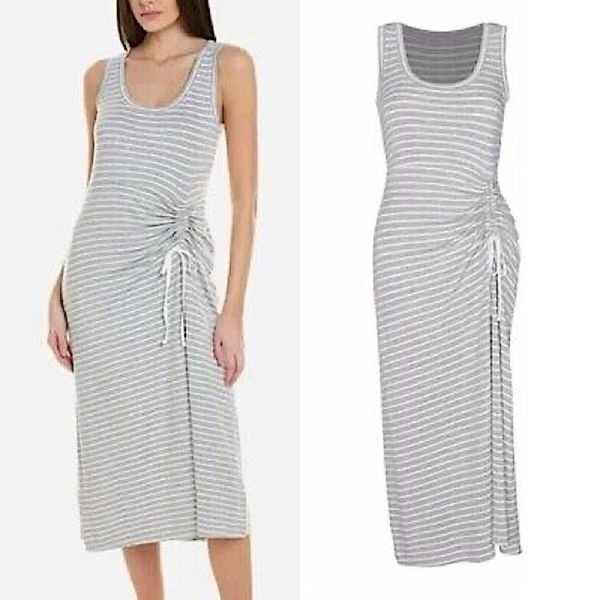 CAbi 5974 Easy Tank Midi Shirt Dress Sleeveless Stretch Ruched Gray White S