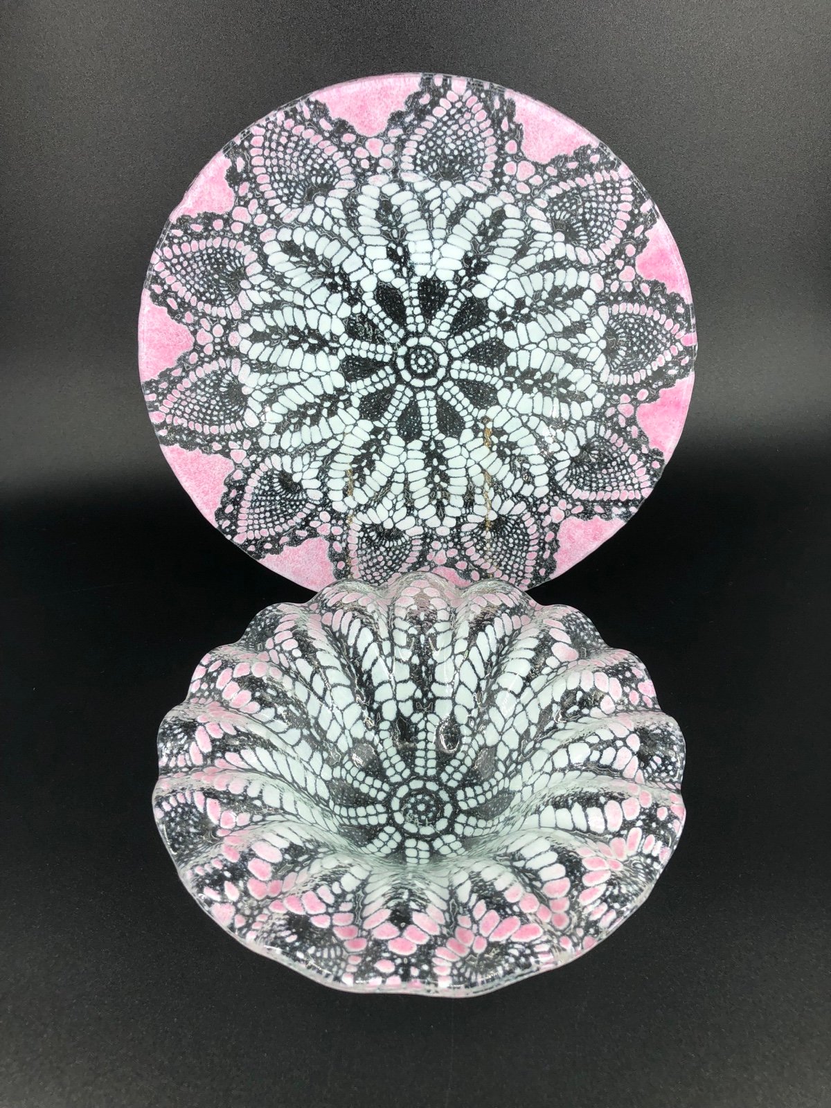 Sydenstricker Pink Fused Glass Plate & Bowl Set