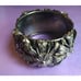Vintage Chunky Silver Metallic Flower Hinged Cuff Bracelet Art Deco