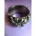Vintage Chunky Silver Metallic Flower Hinged Cuff Bracelet Art Deco