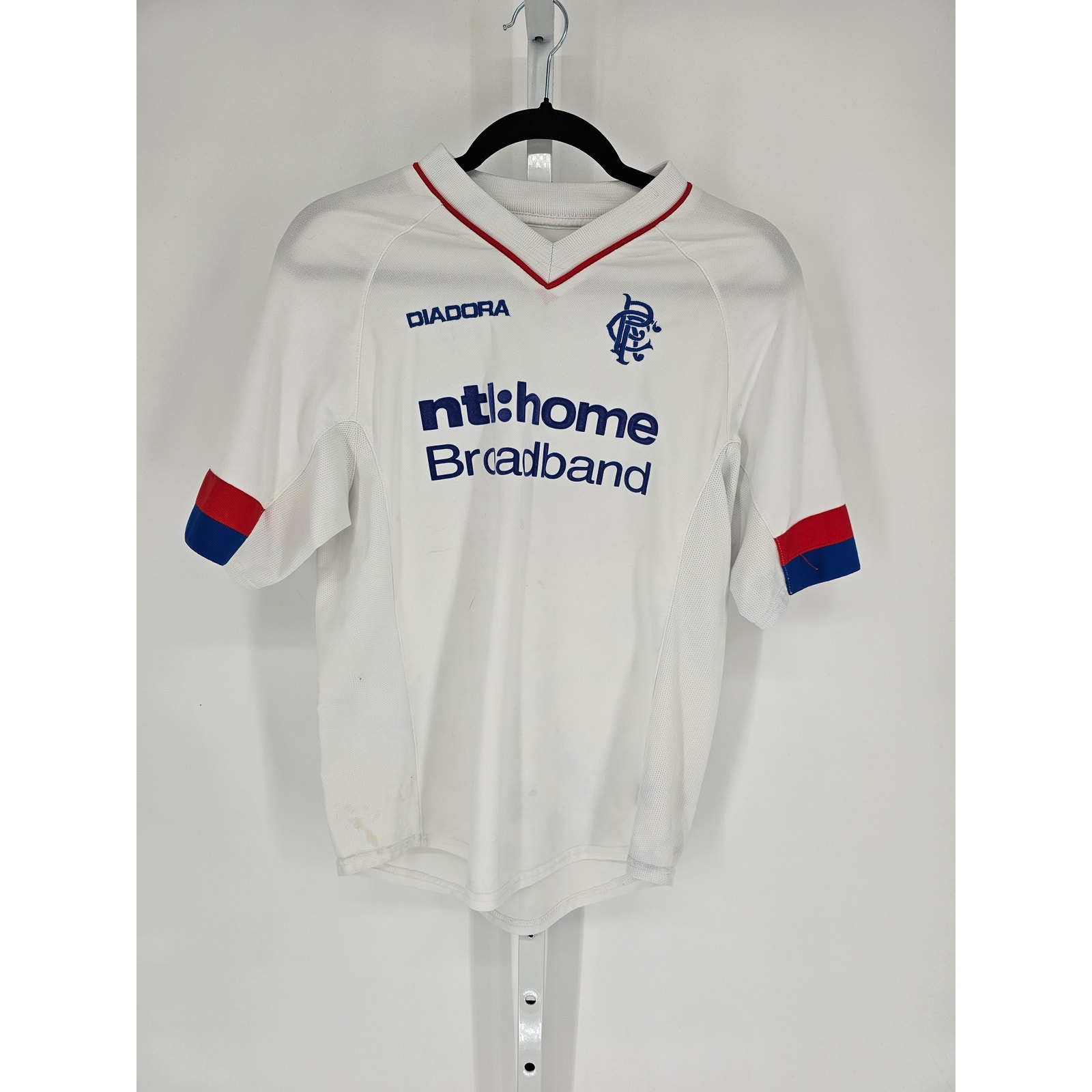 Diadora White Glasgow Rangers 2002/03 Third Short Sleeve Jersey Shirt Size S