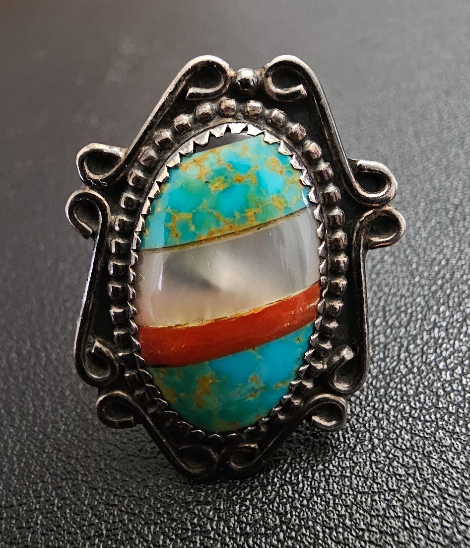 Native American turquoise silver ring Size 8