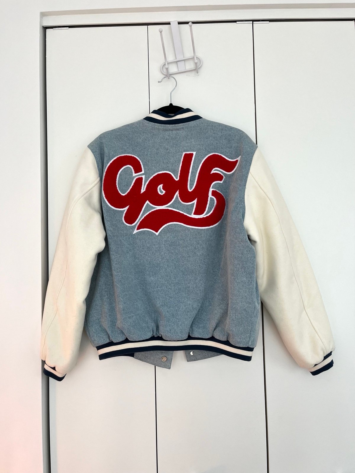 GOLF denim bomber varsity jacket