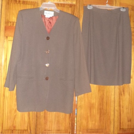 OLEG CASSINI beaver brown skirt suit sz 12 woman