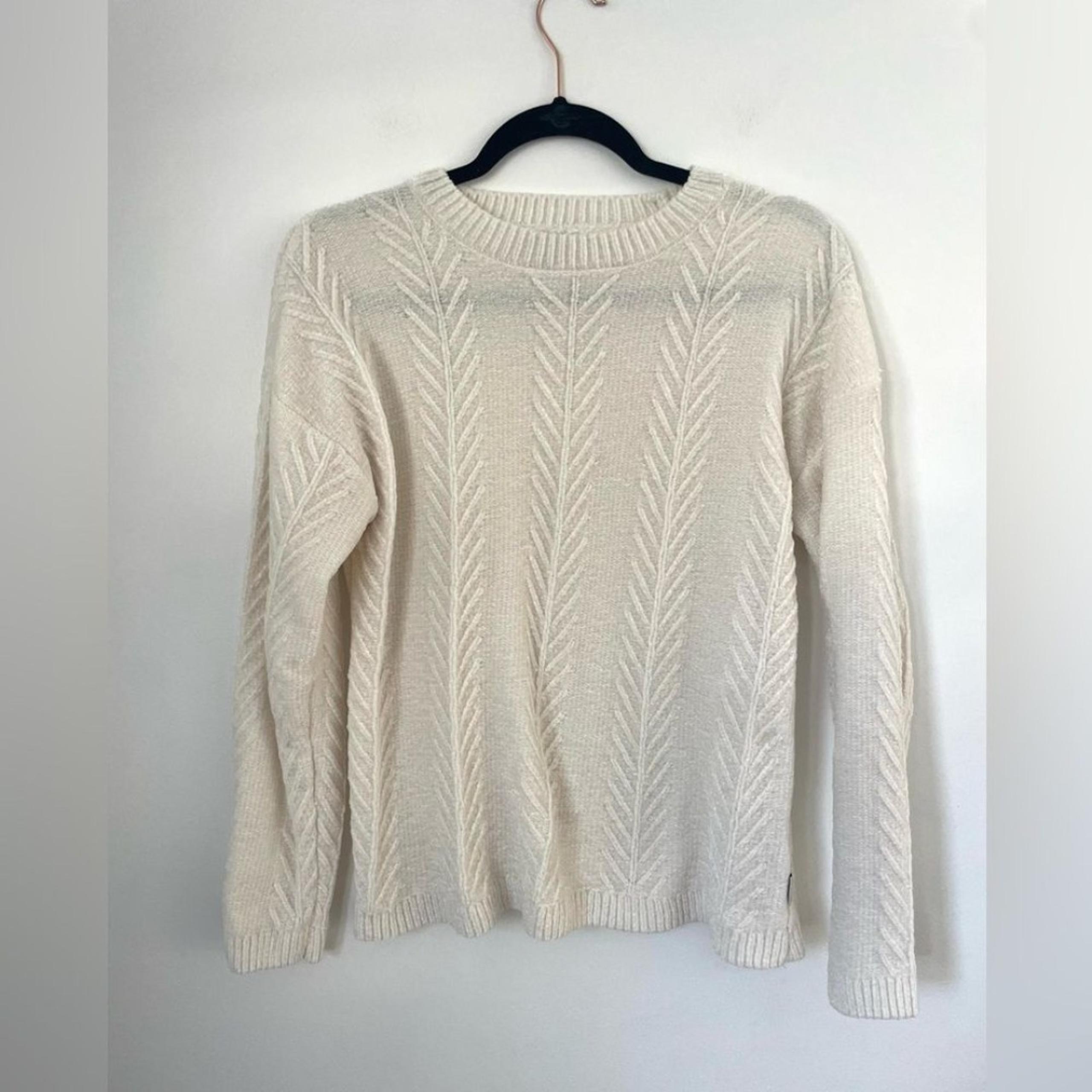 Orvis Cable Knit Pullover Crewneck Sweater Long Sleeve White Womens Size S