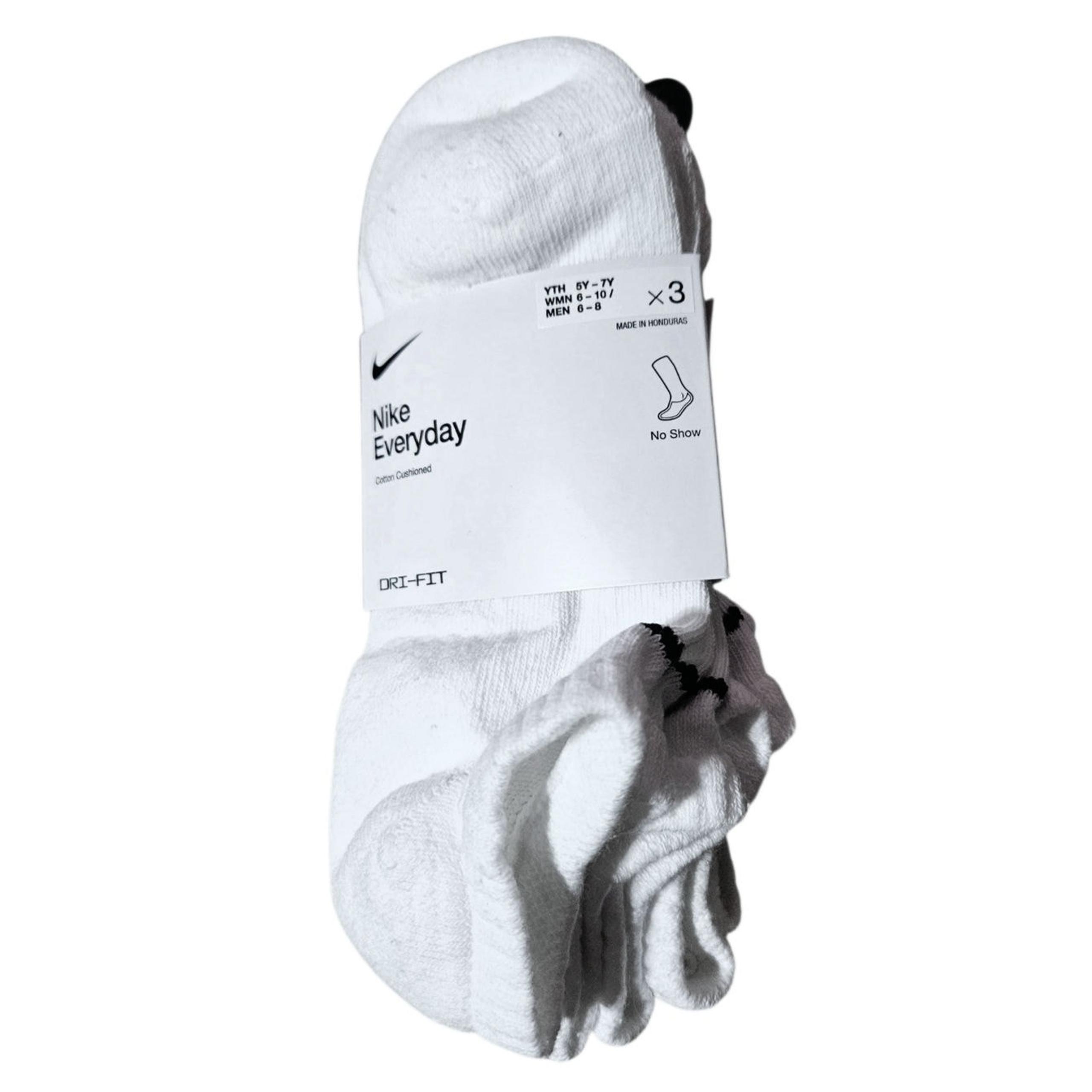 Nike Everyday Cushion No Show Socks | 3 pairs | White/Black | Size Medium