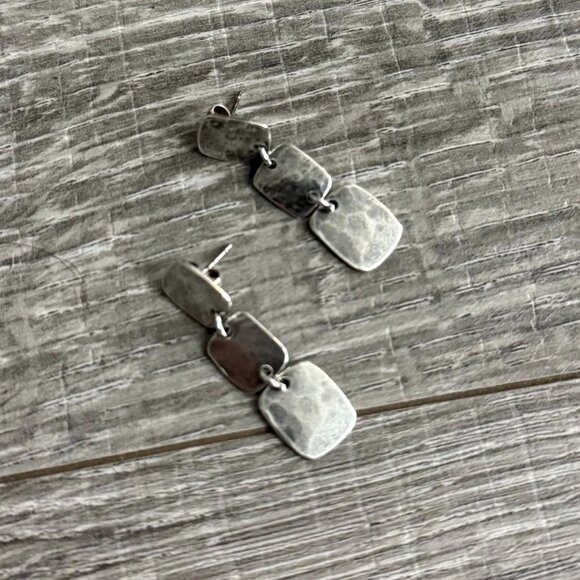 Retired James Avery Hammered Square Drop Linked Earrings 925 Silver Rare