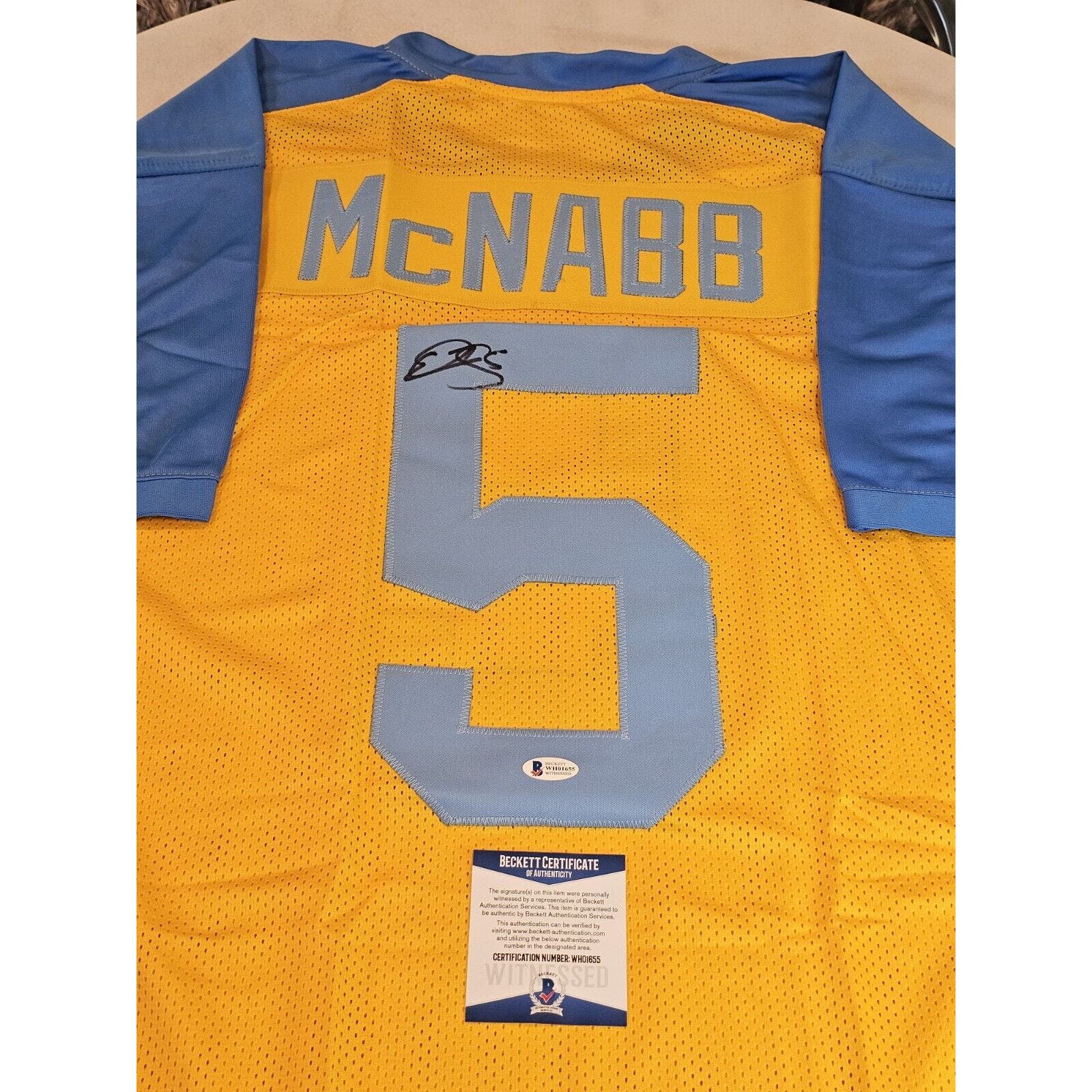 Donovan Mcnabb Autographed/Signed Jersey Beckett COA Yellow Custom Jersey
