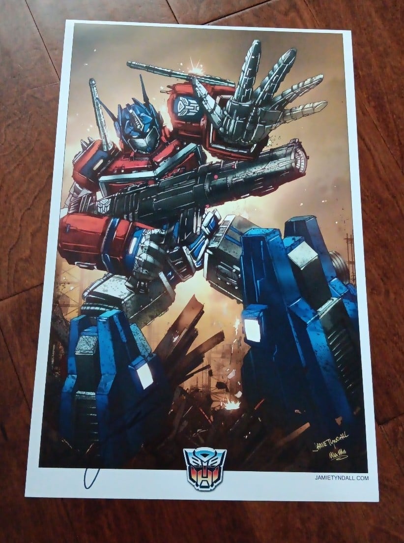 Transformers Optimus prime 11 x 17 jamie Tyndall signed with COA art Print