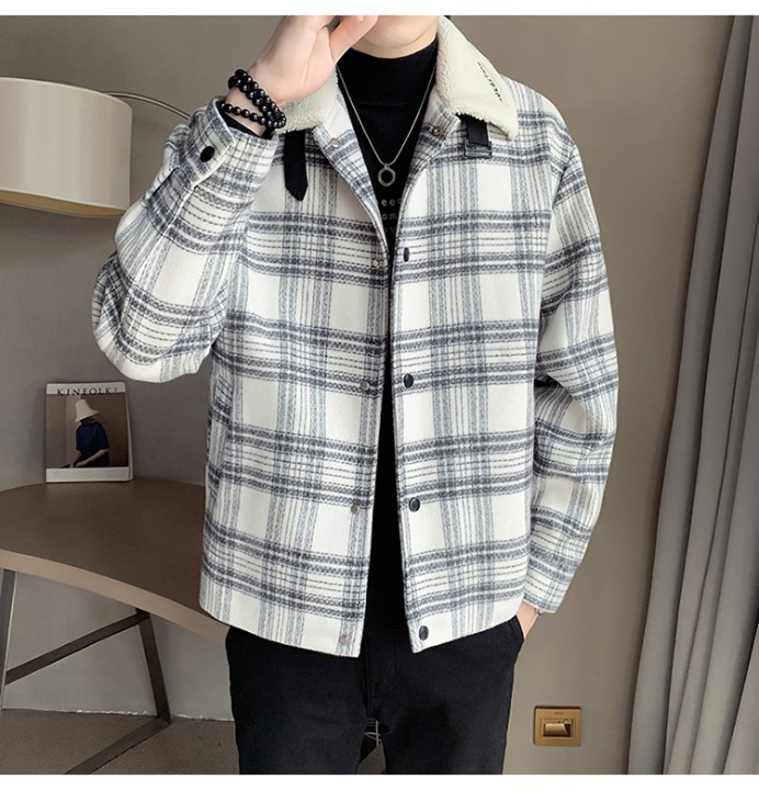 Collar Jackets Man Plaid Jacket for Men Men's Winter Jacket Casual Turn Down