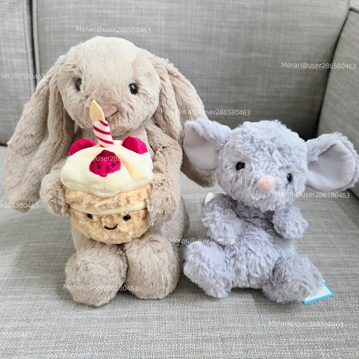 Authentic! Jellycat Yummy Mouse & Jellyact Bashful Beige Birthday Bunny