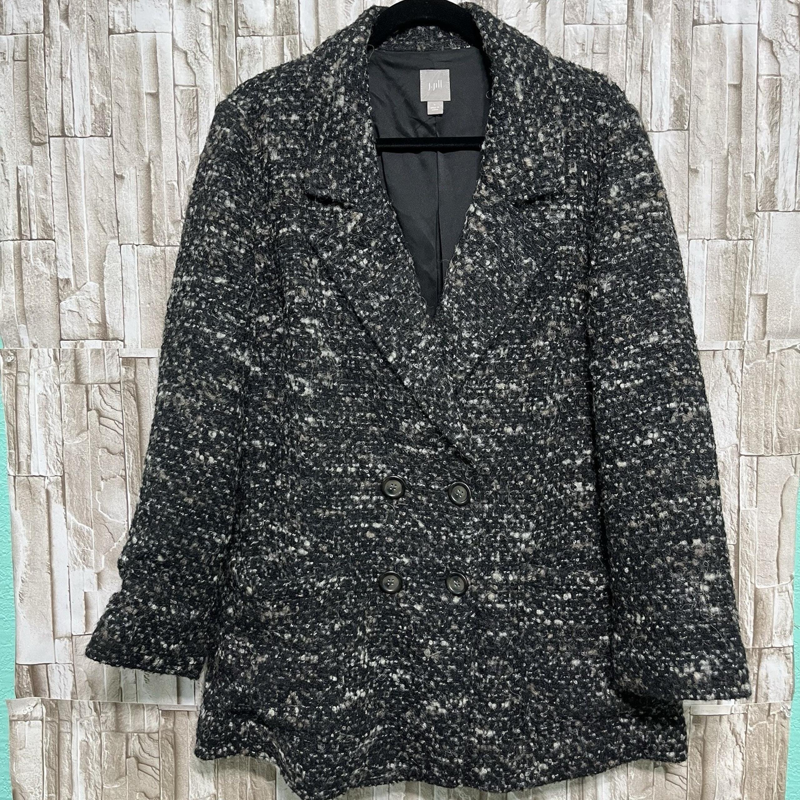 J.Jill Women Wool Alpaca Double Breasted Coat Jacket Sz L Black Lined Button Up - J. Jill