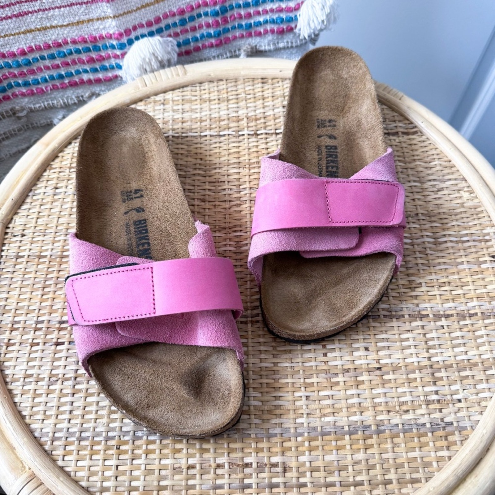 Birkenstock Oita Candy Pink Suede Open Toe Slides Sandals Women's 10 Men's 8