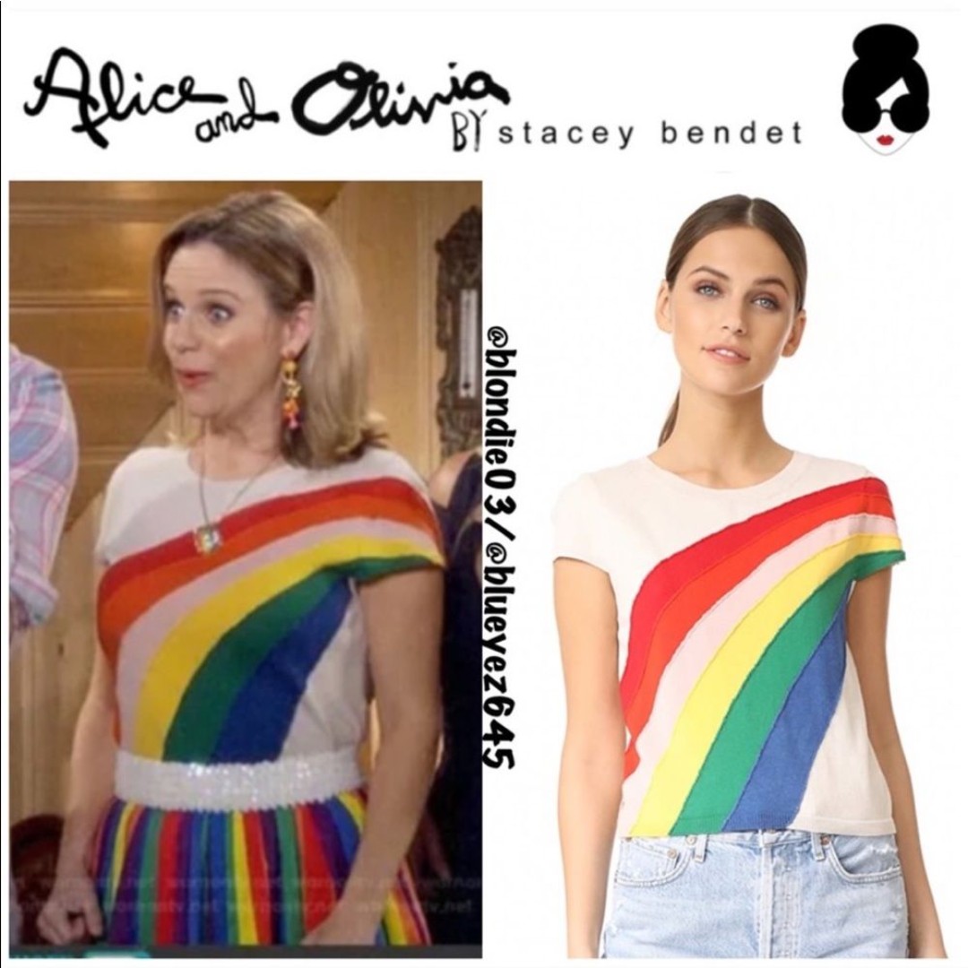 Alice + Olivia “Ester” rainbow knit sweater L