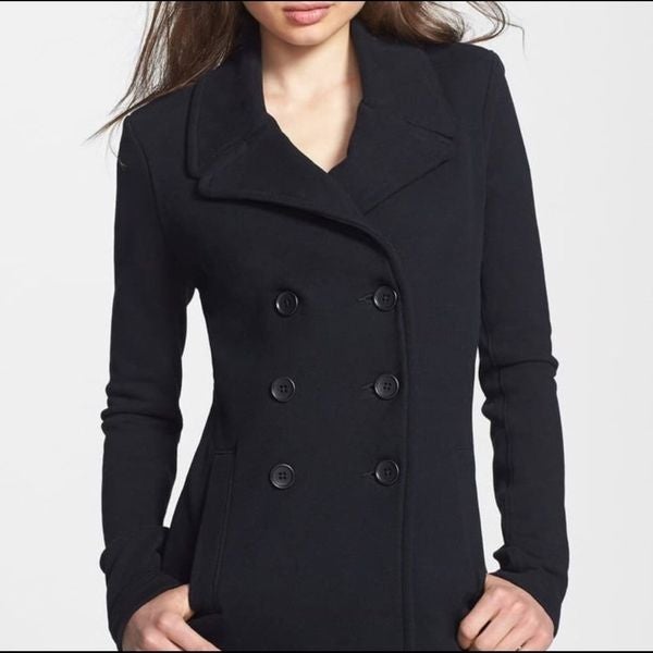 James Perse Cotton Pea Coat Black Size Medium