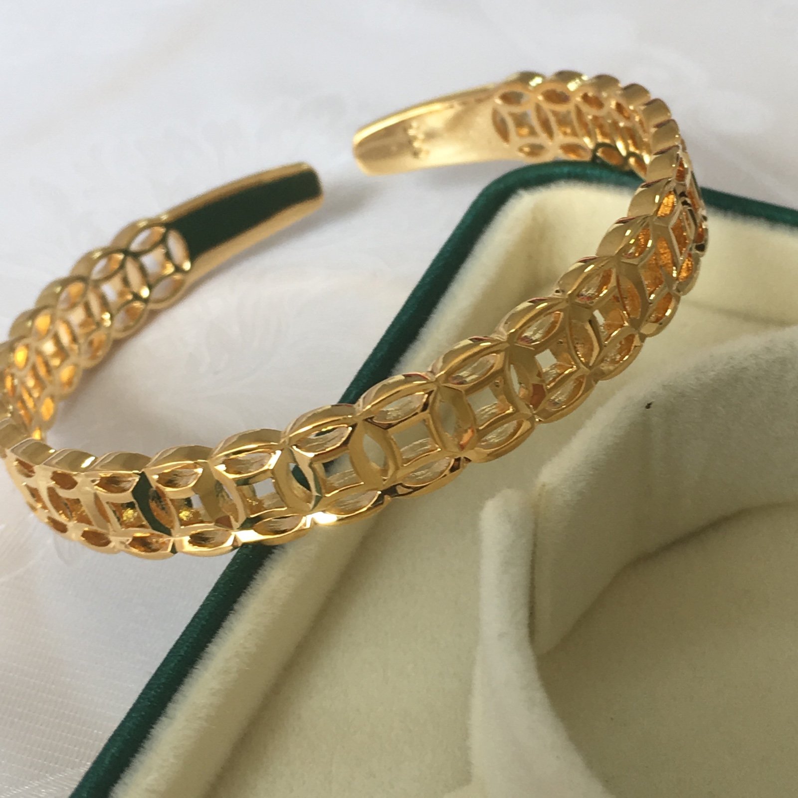 999 solid yellow gold copper coin open bracelet