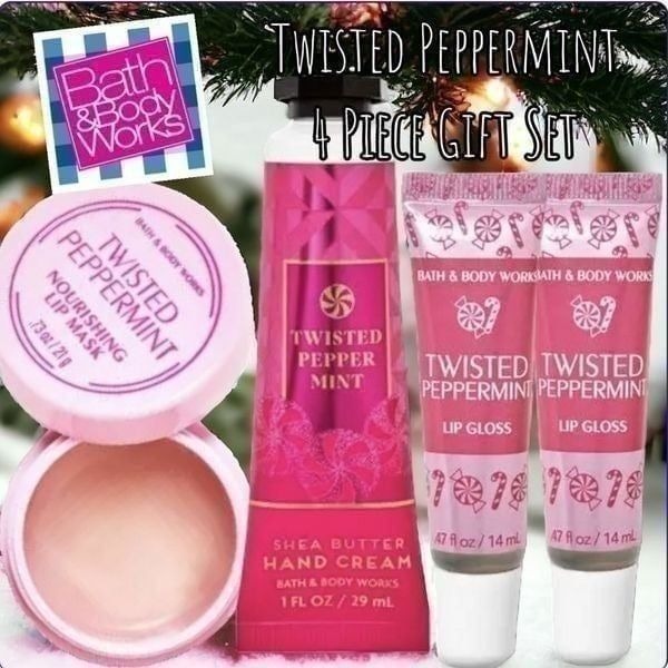 Bath & Body Works 4 Piece Twisted Peppermint Lip and Body Set