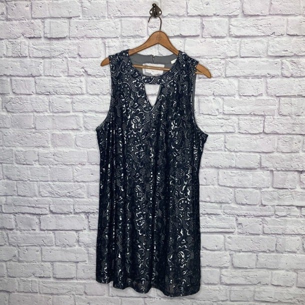 Maurices XXL Navy Blue Silver Lace Keyhole Cut Out Tunic Mini Dress Plus 0X 1X