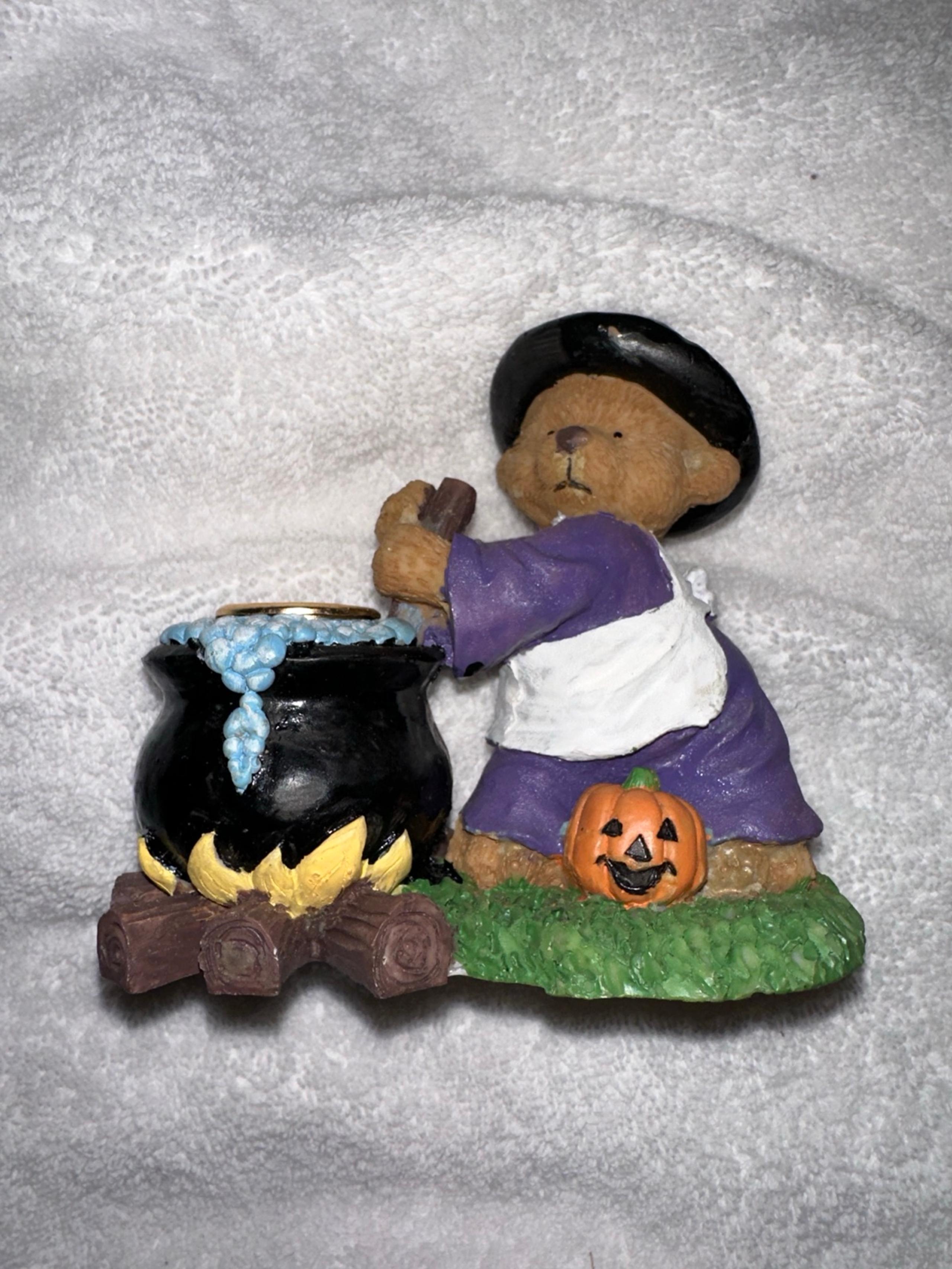 Vintage 1998 Halloween Ceramic Witch Bear Candle Holder
