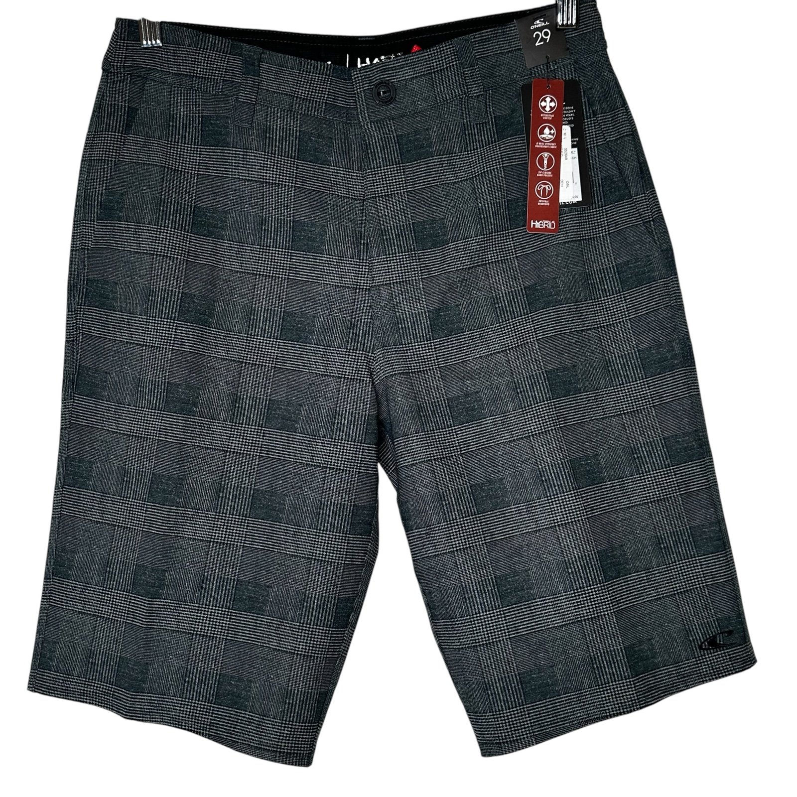 O’NEILL NWT Men’s Insider Hybrid Board Shorts In Plaid Gray Sz.29 Academia