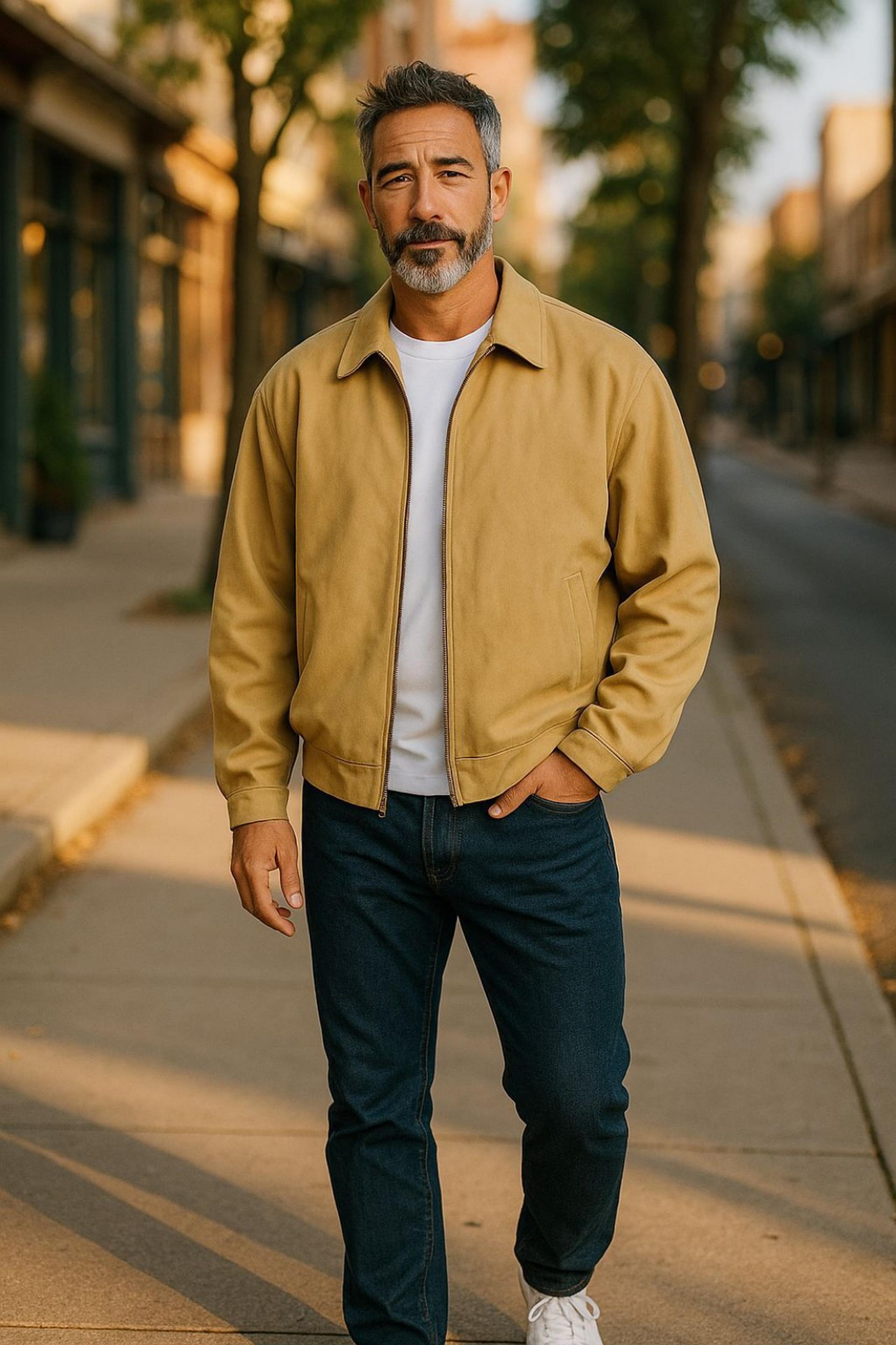 RoundTree & Yorke - Vegan Tan Suede Jacket, 2 Outside & 3 Inside Pockets , 1 Zip