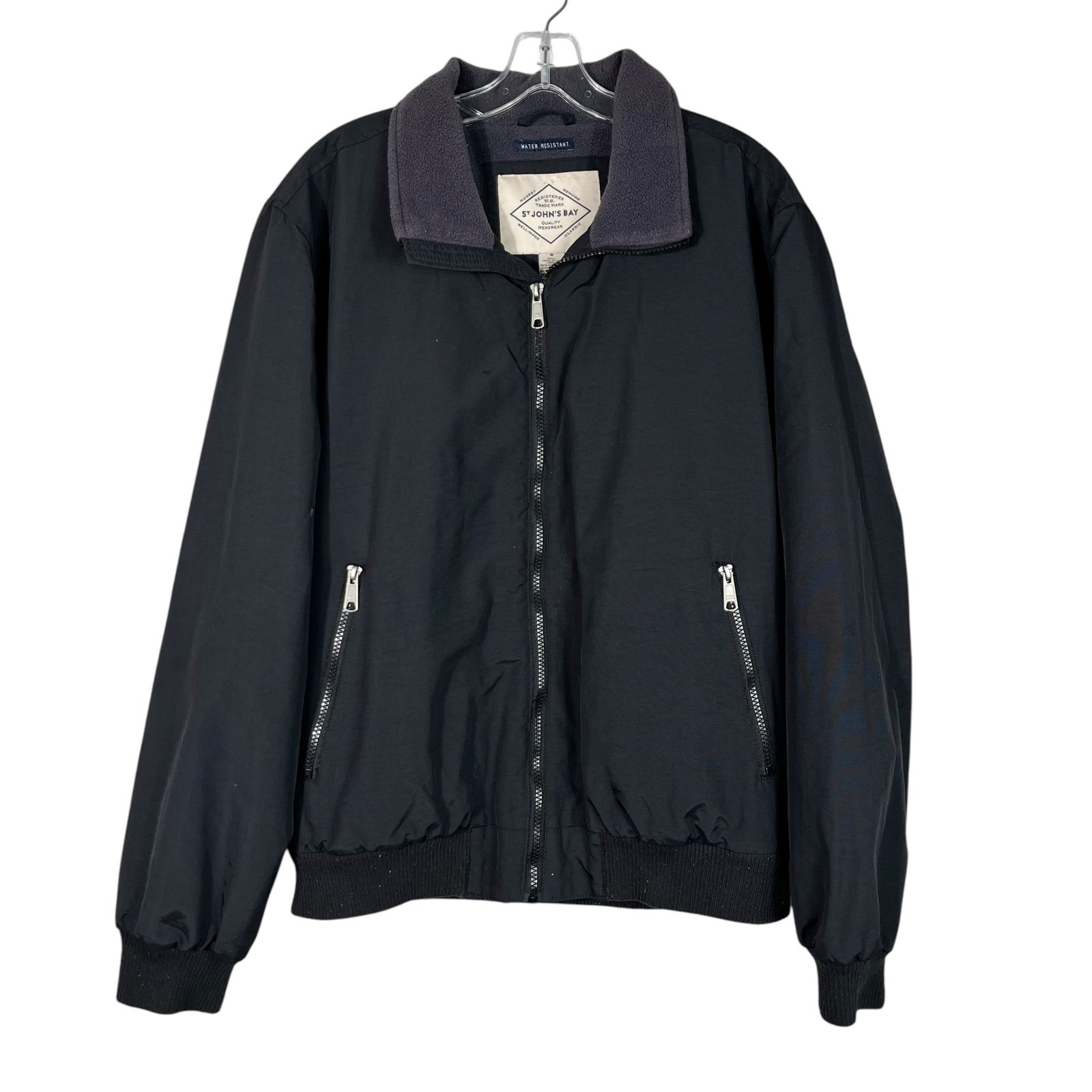 St. Johns Bay Mens Water Resistant Fleece Lined Full Zip Jacket Medium M Black