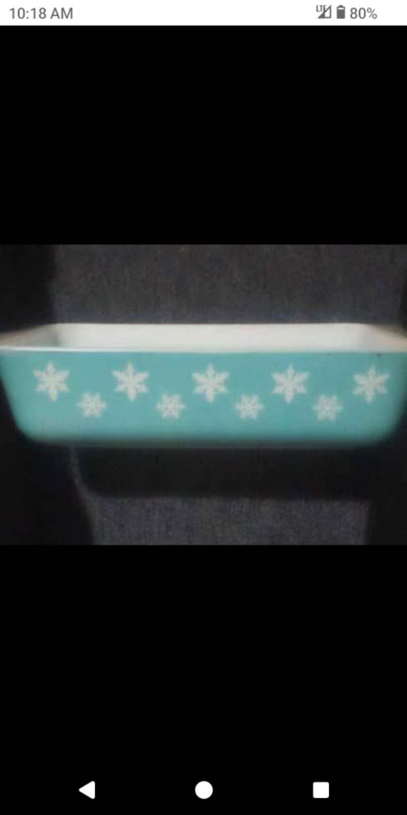 Pyrex casserole dish turquoise snow flake no chips or cracks missing lid
