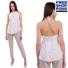 Tank ELIZABETH AND JAMES Top Blouse Size S Embroidered Eyelets Halter Neck