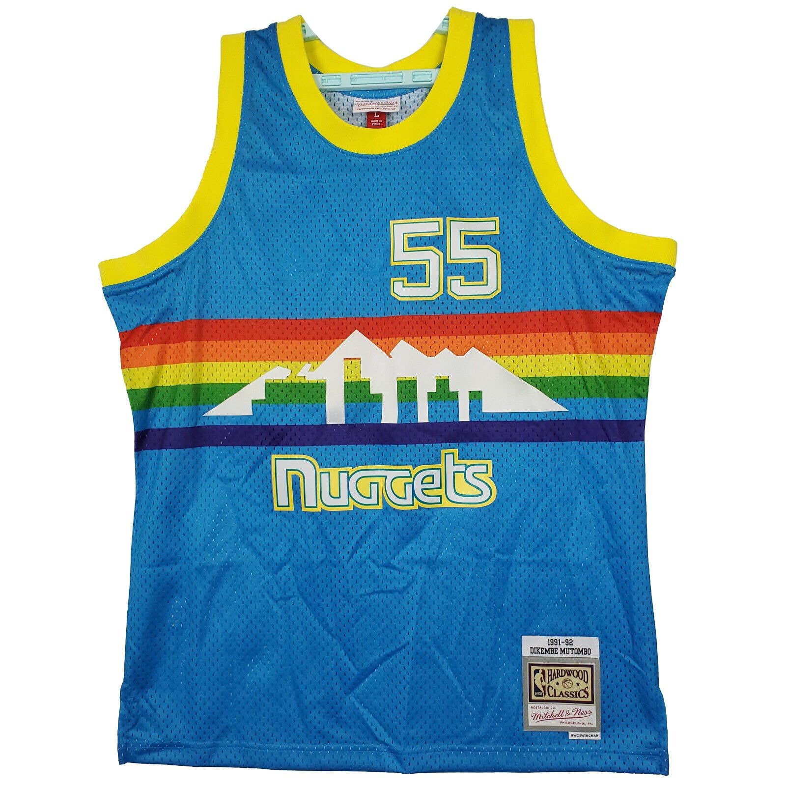 Dikembe Mutombo Denver Nuggets Mitchell & Ness NBA Large Jersey Cyan Blue New
