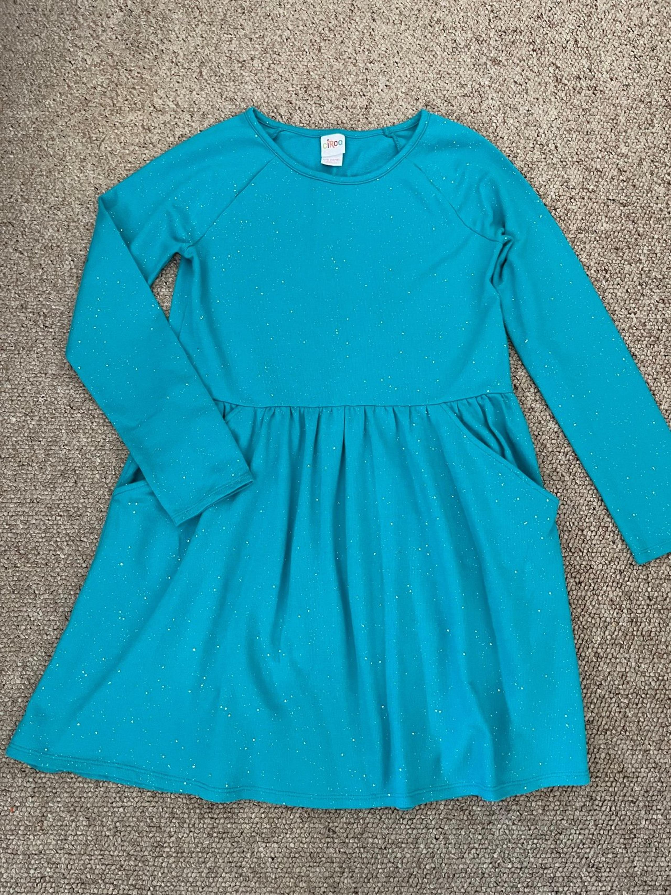Dress girls 10/12 LG turquoise glitter dress