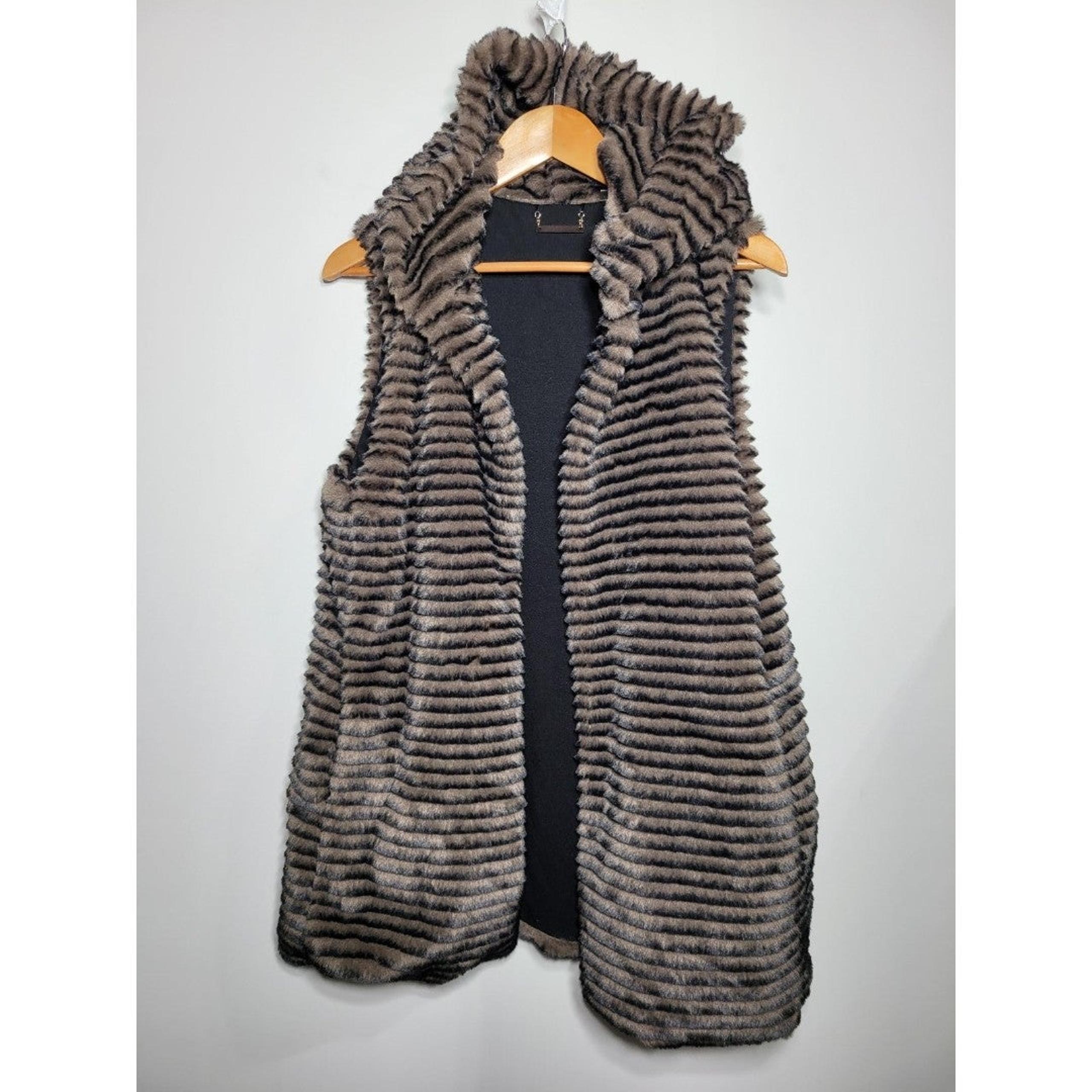 Tahari Faux Fur Hooded Open Vest