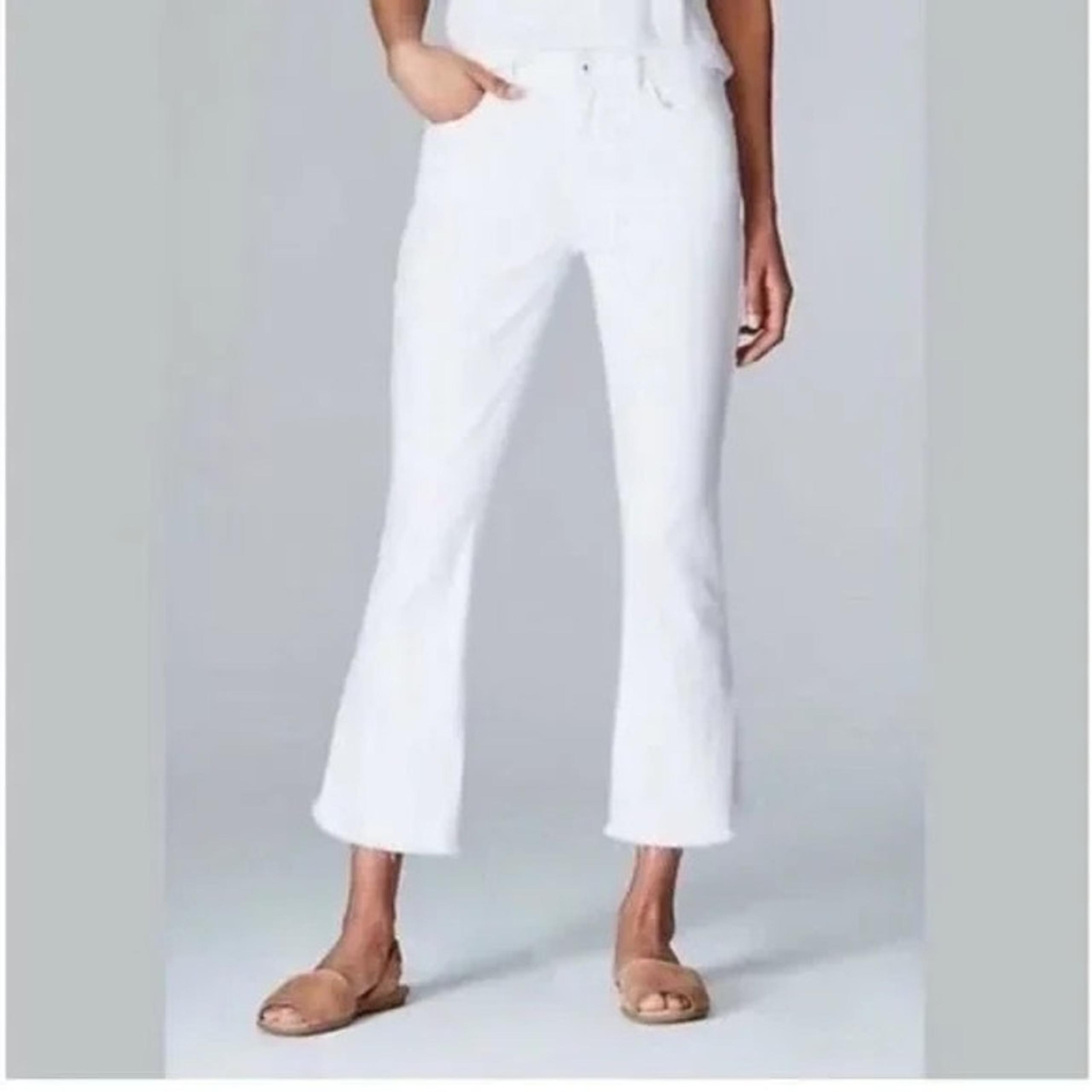 J. Jill Women's White Denim Kick Flare Raw Hem Ankle Jeans Size 10