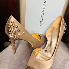 NEW ANTONIO MELANI CAREAN SATIN RHINESTONE JEWEL DETAIL PEEP-TOE Heels size 10M