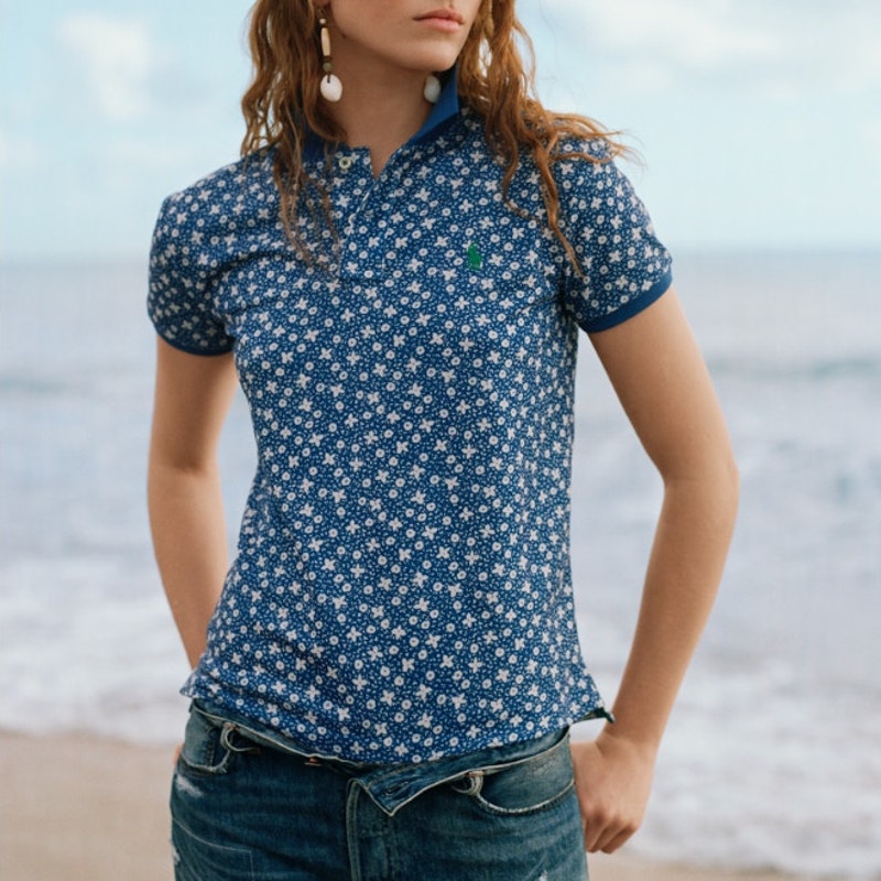 Polo Ralph Lauren The Earth Polo Shirts Classic Fit Blue Floral Women's Medium
