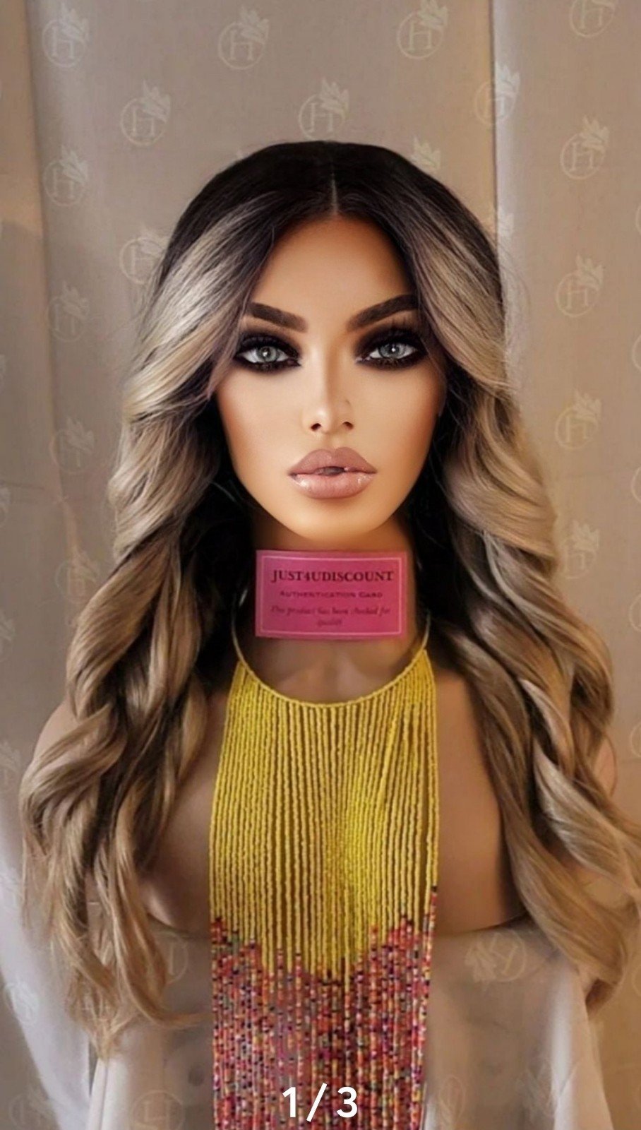 Balayage blonde brown wavy lace wig