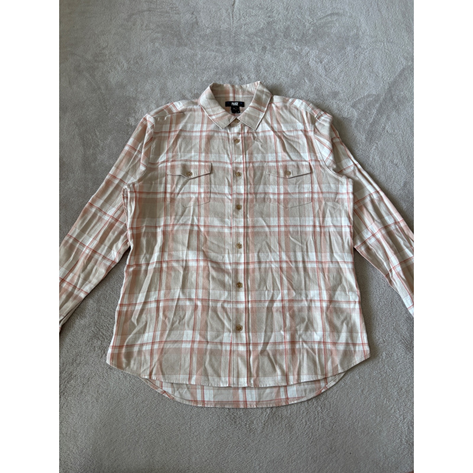 Paige Men's Medium Everett Long Sleeve Button-Up Flannel Shirt Clay Quarts