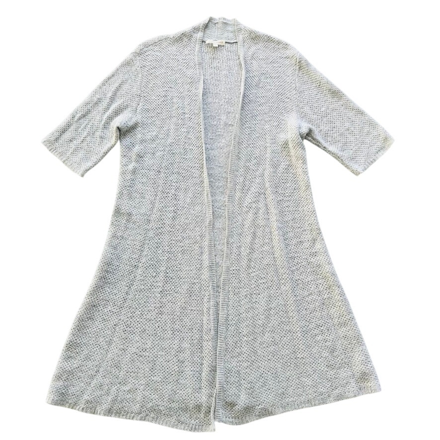 Eileen Fisher Linen Open Front Cardigan Sweater Size Medium Short Sleeve Grey