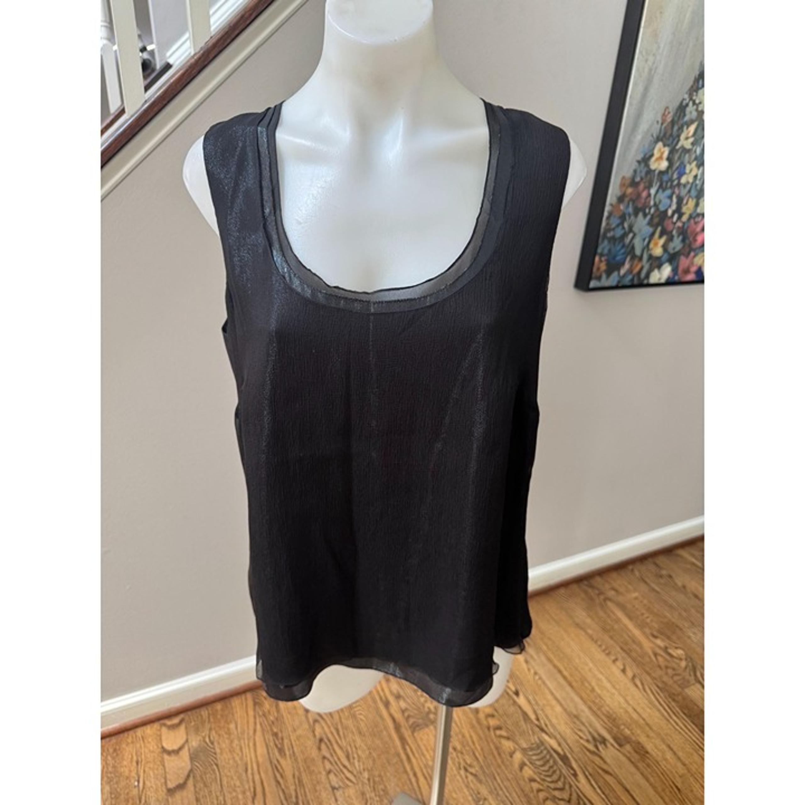 AKRIS PUNTO 100% Silk Layered Textured Metallic Tank Top Blouse Black Size 14