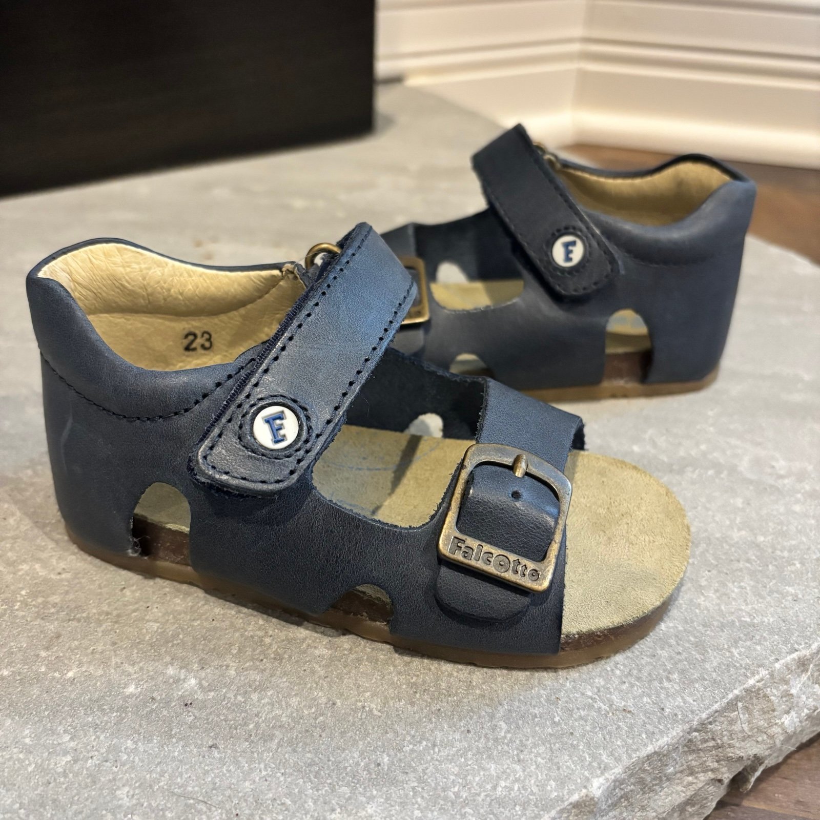 Falcotto Bea Spazz Toddler Boy Sz 23 US 6.5 Blue Leather Adjustable Sandals-SEE
