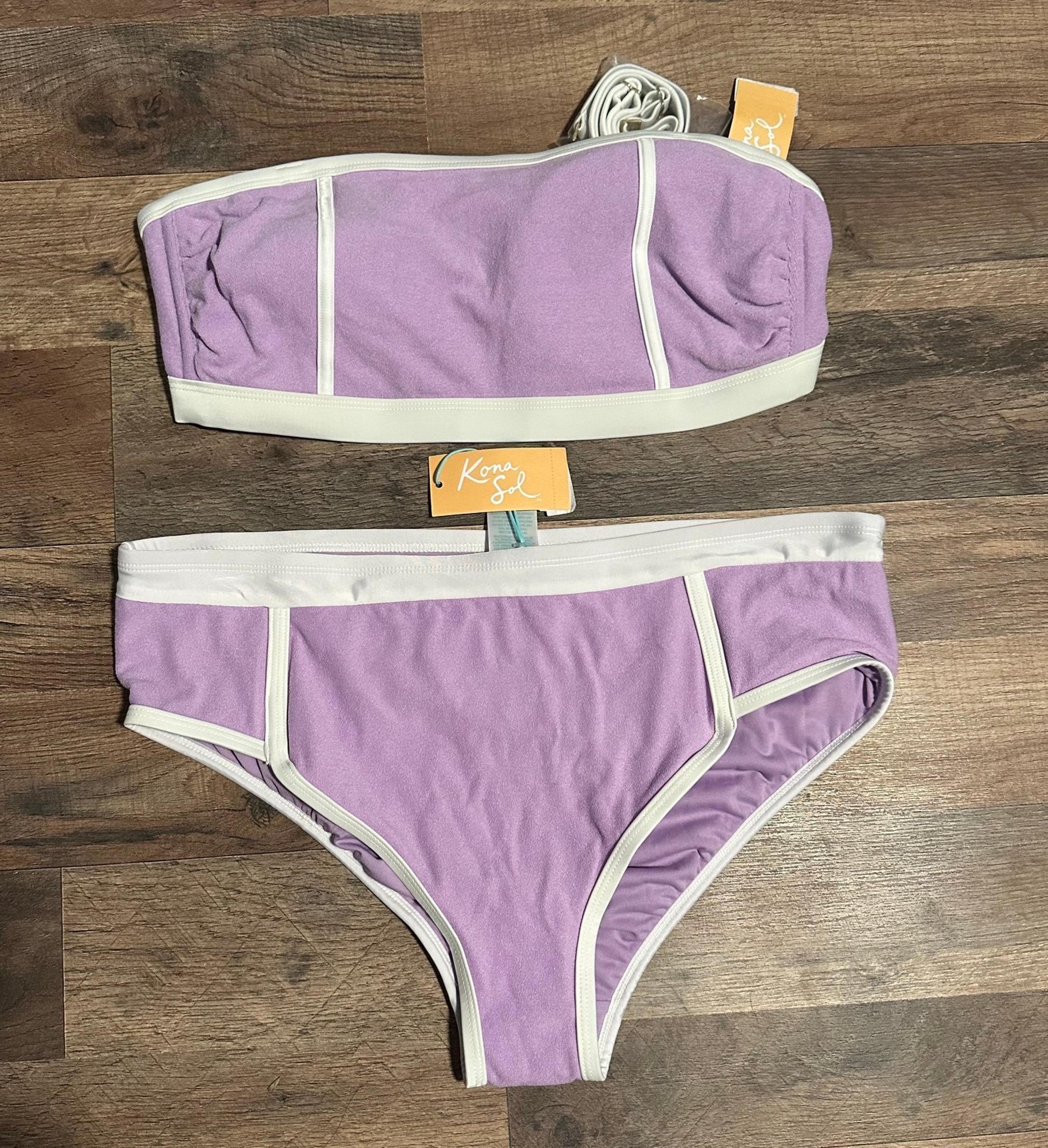 KONA SOL Women's Two Piece TERRY TEXTURED Bikini High Waist Purple Size 0X