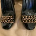 Tory Burch Black Patent Leather Block 4 Inch Heel Front Chain Pump Shoes. Sz 6.5