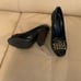 Tory Burch Black Patent Leather Block 4 Inch Heel Front Chain Pump Shoes. Sz 6.5