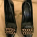Tory Burch Black Patent Leather Block 4 Inch Heel Front Chain Pump Shoes. Sz 6.5