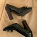 Tory Burch Black Patent Leather Block 4 Inch Heel Front Chain Pump Shoes. Sz 6.5