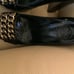 Tory Burch Black Patent Leather Block 4 Inch Heel Front Chain Pump Shoes. Sz 6.5