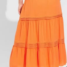 Torrid Maxi Washable Gauze Drawstring Pintuck Skirt Orange Cottagecore Size 3X