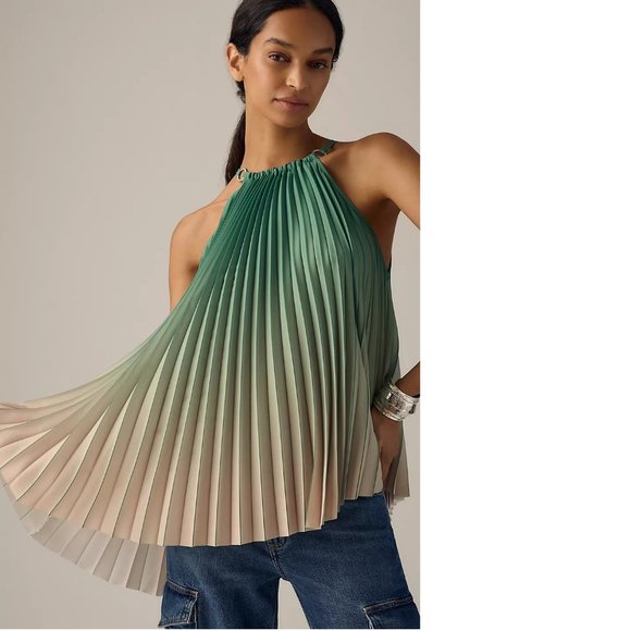 By Anthropologie Halter Ombre Asymmetrical Pleated Tank XS new with tag