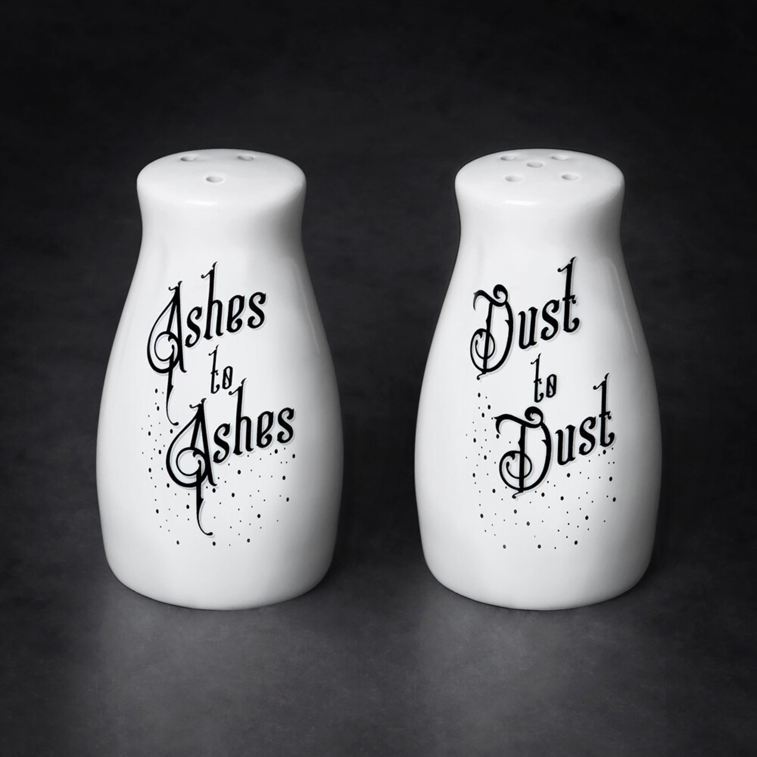 Alchemy Gothic Salt Pepper Shakers Bone China Ashes To Ashes, Dust to Dust MRSP2